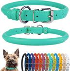 CollarDirect Rolled Leather Dog Collar, Soft Padded Round Puppy Collar, Handmade Genuine Leather Collar Dog Small Large Cat Collars 13 Colors (6-7 Inch, Mint Green Textured)