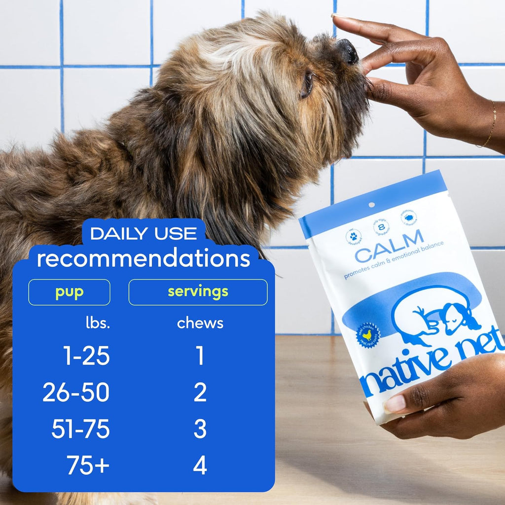 Native Pet Calming Chews for Dogs - Melatonin for Dogs Anxiety Relief - Grain Free All Natural Hemp Calming Treats & L-Theanine Helps Manage Stress & Separation Anxiety - Puppy Sleep Aid - 30 Chews
