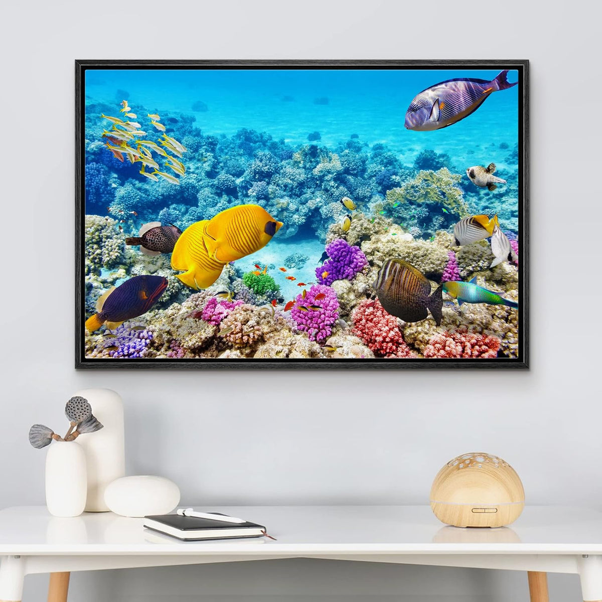 wall26 Framed Canvas Print Wall Art Tropical Underwater Ocean Sea Fish Reef Nature Animals Realism Rustic Scenic Landscape Wilderness Earth Colorful for Living Room, Bedroom, Office - 24"x36" Black