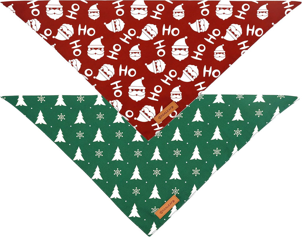 Realeaf Christmas Dog Bandanas 2 Pack, Christmas Tree and Santa Claus Dog Scarf for Boy and Girl, Premium Durable Fabric, Holiday Bandana for Small Medium Large and Extra Large Dogs (X-Large)