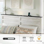 Full Size Bed Frame with Wood Headboard, Wooden Platform Bedframe with Sliding Barn Door Footboard and Charging Station Easy Assembly, No Box Spring Needed (Boho White, Full)