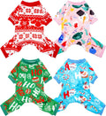 PET SHOW 4 Pack Dog Christmas Pajamas Holiday Dog Clothes for Small Medium Dogs Girl Boy Soft Stretchy PJs Xmas Jumpsuit Puppy Onesies Red Green Outfits with Sleeve Pets Dachshund Costume XXL