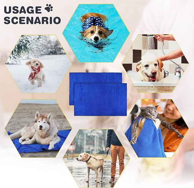 Chumia 4 Pack Dog Towels for Drying Large Microfiber Grooming Tools Absorbent Soft Bath Supplies with Embroidered Paw for Small Medium Pet Products(16 x 32 Inch,Blue)