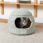 Fringe Studio Block Stripe Dusty SAGE 2-in-1 Pet Hut/Pet Bed with Removable Cushion 14" H x 15" W x 15" D, 100% Cotton Canvas Exterior w/Foam Filling, Machine Washable, PetShop Collection (209008)