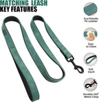 Didog Soft Padded Leather Dog Collar and Leash Set, Adjustable and Breathable Pet Collars with 4FT PU Leather Dog Leash for Small Medium Large Dogs, Green, XL