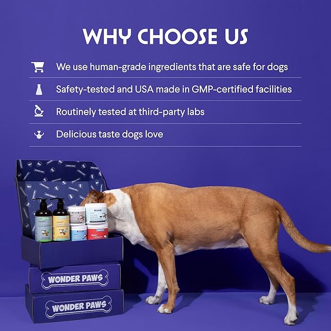 WONDER PAWS Premium Collagen for Dogs – Liquid Support for Skin, Coat, HIPS & Joints – with Hyaluronic Acid & Types I, II & III Collagen – Daily Wellness Formula, Made in USA