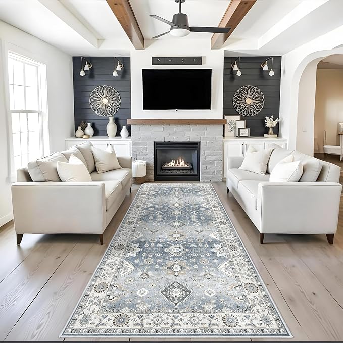 4x10 Washable Hallway Runner Rug: Oriental Extra Wide Ultra Soft Runners for Living Room Bedroom Stain Resistant Low Pile Carpet for Entryway Ktichen Thin Non Slip Bathroom Floor Mat(Grey,4x10)