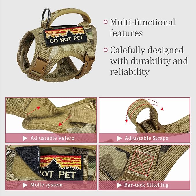 Tactical Cat Harness and Leash for Walking Esacpe Proof,Adjustable Soft Mesh Large Cat Vest with Rubber Handle Easy to Control,Molle Patches