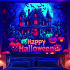 Halloween Tapestry, Blacklight Tapestry for Halloween Party Decor Hanging Tapestries Backdrop Wall Art Poster for Bedroom Dorm 90x70in