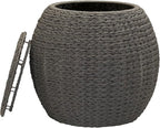 Household Essentials Handwoven Paper Rope Barrel Wicker Storage Basket Side Table, Gray