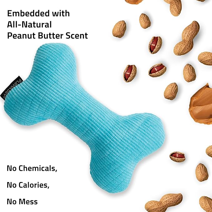 Playology Dog Toys | Plush Squeaky Bone Chew Toy for Dogs | Jumbo Peanut Butter Scented Toy - Easy to Clean and Made from Non Toxic Materials