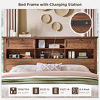 Farmhouse King Size Bed Frame with 54" Tall Headboard, Headboard with 4 Storage Rack, 2 Drawers, Wood Platform Bed Frame,18" Roman Column Decoration Footboard, No Box Spring Needed(Reclaimed Barnwood)