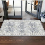 2x5 Washable Kitchen Area Rug: Oriental Stain Resistant Sink Stove Rug Farmhouse Soft Low-Pile Carpet for Entryway Bathroom Thin Laundry Room Living Room Floor Mat with Non Slip Backing (2x5,Grey)