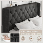 iPormis Queen Size Platform Bed Frame with Button Tufted Headboard, Upholstered Bed Frame with Solid Wooden Slats, 8" Underbed Space, No Box Spring Needed, Noise Free, Easy Assembly, Dark Gray