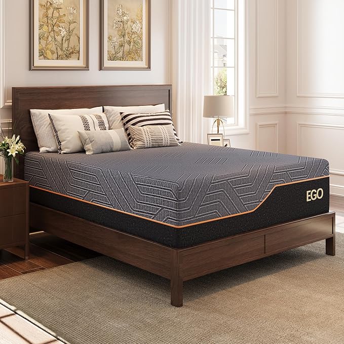 MLILY EGOHOME 14 Inch Full Mattress, Copper Gel Memory Foam Mattress for Pain Relief, Therapeutic Mattress in a Box, CertiPUR-US Certified, Fiberglass Free Medium Mattress, Black