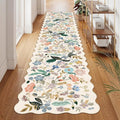 Washable Hallway 2'6x12 Runner Rug: Floral Scalloped Rug for Kitchen Entryway Farmhouse Soft Carpet for Bathroom Bedroom Thin Laudry Living Room Floor Mat with Non Slip Backing(2'6''x12',Cream)