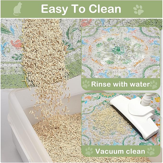 Glittme Cat Litter Mat with Non-Slip Bottom Litter Box Mat 24"X15" Litter Trapping Mat Easy to Clean Washable Cat Food Mat for Kitty,S