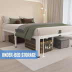 MAF 18 Inch Twin XL Bed Frames White with Round Corner Legs Mattress Slide Stopper No Box Spring Needed Heavy Duty Metal Platform Bed Frame Under-Bed Storage Space, 3000 LBS Steel Slats Support