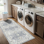 2x5 Washable Kitchen Area Rug: Oriental Stain Resistant Sink Stove Rug Farmhouse Soft Low-Pile Carpet for Entryway Bathroom Thin Laundry Room Living Room Floor Mat with Non Slip Backing (2x5,Grey)
