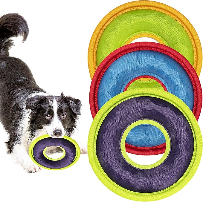 3 Pcs Flying Discs, Interactive Flyer Toys, Feedable Lightweight Catch and Fetch Toys for Small Medium Large Dogs, Floats in Water & Safe on Teeth, 9.05 Inch