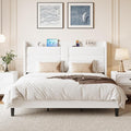 SHA CERLIN King Size Bed Frame with Charging Station & Storage Shelf, Velvet Upholstered Modern Platform Bed with Wingback Headboard, Wooden Slats Support, No Box Spring Needed, Easy Assembly, White