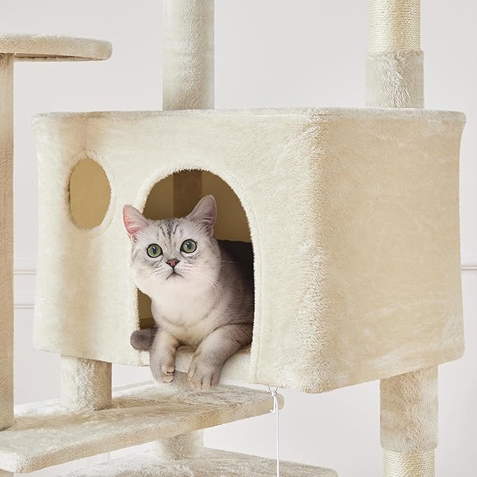 Yaheetech XL Cat Tree, 80in Multi-Level Tower w/Scratching Posts, Double Condo, Perched Platforms & Dangling Balls, Cat Stand House for Kittens