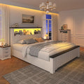 EnHomee Full Size Bed Frame with Headboard, Full Bed Frame with 4 Drawers Charging Port & LED, Farmhouse Bed Full Built in Charging Station,No Box Spring Needed,NO Noise,White with Grain Marks