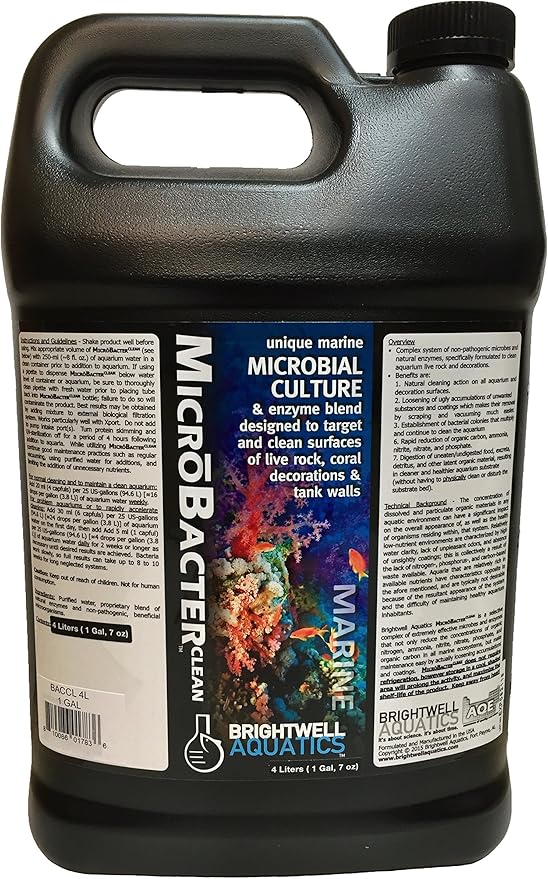 Brightwell Aquatics MicroBacter Clean - Microbial Culture & Enzyme Blend Fish Tank Cleaner - Cleans Live Rock Surfaces for Saltwater Fish Habitats - Aquarium Water Treatments, 135.25 fl oz