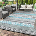 GAOMON Reversible Outdoor Rug 9'x18' Waterproof Plastic Straw Rug, Patio Rug, Large Modern Area Rug Carpet, Indoor Outdoor Rugs for Camping, Porch, Deck, Balcony, Backyard, Blue/Grey(Bohemia)