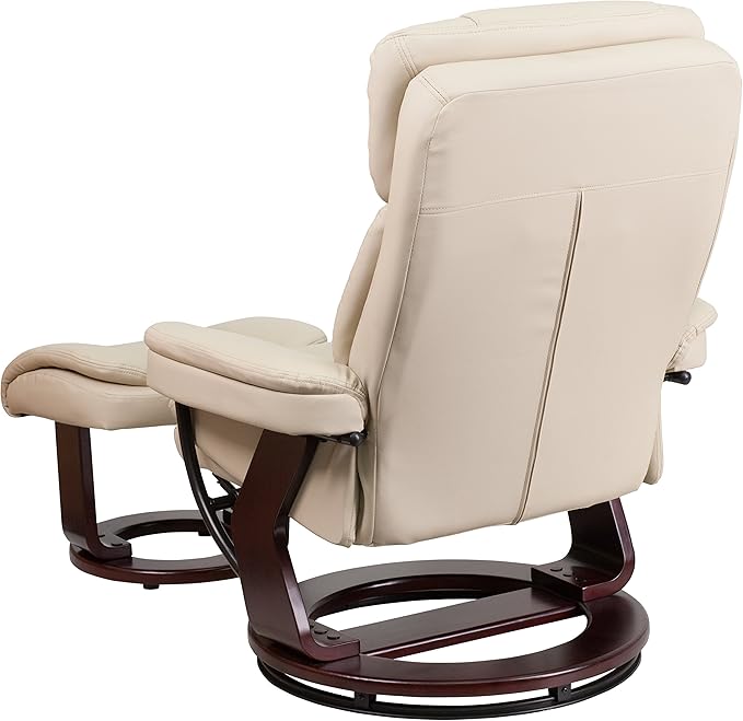 Flash Furniture Allie LeatherSoft Upholstered Recliner with Ottoman Footrest, Padded Swiveling Recliner Chair and Ottoman Set, Beige