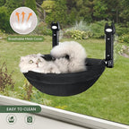 Cat Window Perch, Foldable Cat Hammock with Sunken Design, Breathable Cordless Window Bed with Stud Metal Frame for Large Cats and Kitten (Black Deep Perch, Medium)