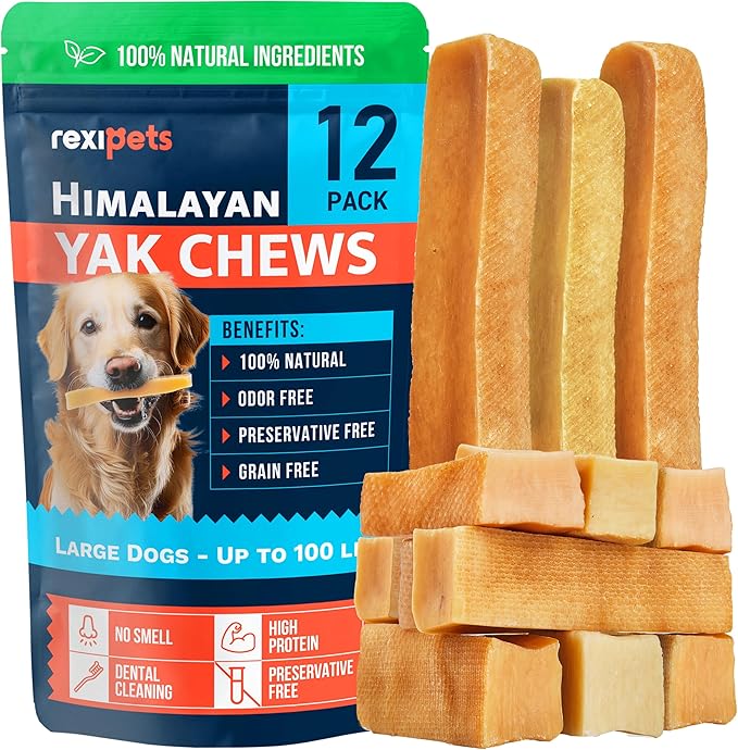 100% Natural Yak Cheese Himalayan Made Dog Chews All Breeds - Lactose Free Yak Chew for Small Medium & Large Dogs - Dental Cleaning Dog Chews for Aggressive Chewers - Long Lasting Odor & Gluten Free