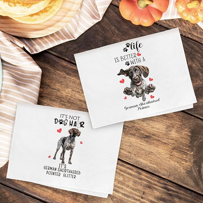 Funny German Shorthaired Pointer Kitchen Towels Set of 2, Dog Hand Towels for Bathroom Kitchen Decor, German Shorthaired Pointer Gifts, Gift forDog Moms Lovers Dishcloths Dish Towel 16X24 Inches