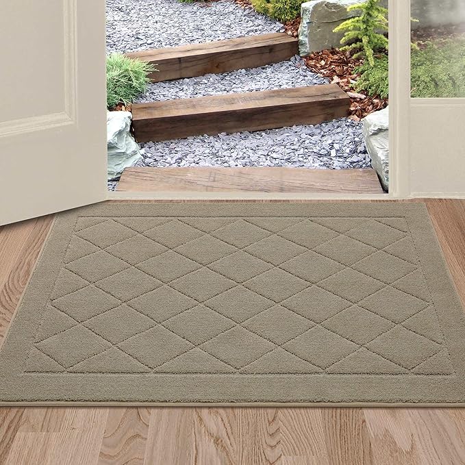 BEQHAUSE Dirt Trapper Door Mat 24" x 36", Doormat Non-Slip Entryway Rugs Washable, Dog Door Mat Stain Resistant and Absorbent Welcome Floor Mat for Front Back Door, Mud Wet Shoes & Paws, Beige