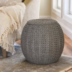 Household Essentials Handwoven Paper Rope Barrel Wicker Storage Basket Side Table, Gray