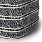 SIMPLIHOME Corrie Boho Square Woven Outdoor/ Indoor Pouf in Navy and White Recycled PET Polyester for the Living Room, Bedroom and Kids Room