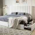 SHA CERLIN King Size Platform Bed Frame with 4 Storage Drawers, Vertical Channel Tufted Adjustable Headboard, Velvet Upholstered, Wooden Slats Support, No Box Spring Needed, Easy Assembly, White