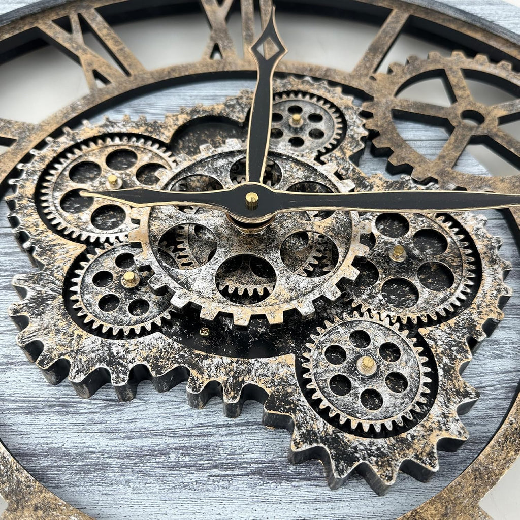 HOIBAI Large Wall Clock, Wall Clocks for Living Room Decor Farmhouse Vintage Rustic Kitchen Wall Decor Vintage Roman Big Oversized Wall Clock for Home Bedroom House Office, Moving Gears Clock