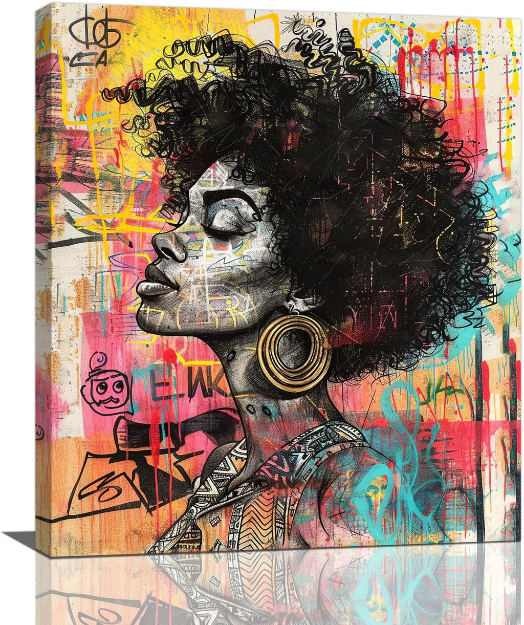 Quorin African American Wall Art Banksy Graffiti Black Woman Pictures Black Girl Wall Decor Canvas Print Painting Artwork for Bathroom Living Room Bedroom 20"x24"