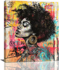 Quorin African American Wall Art Banksy Graffiti Black Woman Pictures Black Girl Wall Decor Canvas Print Painting Artwork for Bathroom Living Room Bedroom 20"x24"