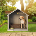 Large Dog House Outdoor Indoor for Medium Large Dogs, Durable Plastic Waterproof Doghouse with Air Vents and Elevated Floor, Easy Clean and Assemble (Grey, 31" L x 33.3" W x 33.5" H)