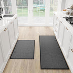 Kitchen Mat Set of 2 PCS, Cushioned Non Slip Rugs for Kitchen Floor, Absorbent Runner Comfort Standing Mats Washable for Kitchen, Office, Home, 17.3"x47"+17.3"x30" (Black)
