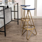 JONATHAN Y BSL1000A Spiroa 30" Modern Industrial Metal Backless Circular Bar Stool for Home, Kitchen, Dining Room, Workspaces, Cafes and Resturants, Navy Seat with Gold Frame