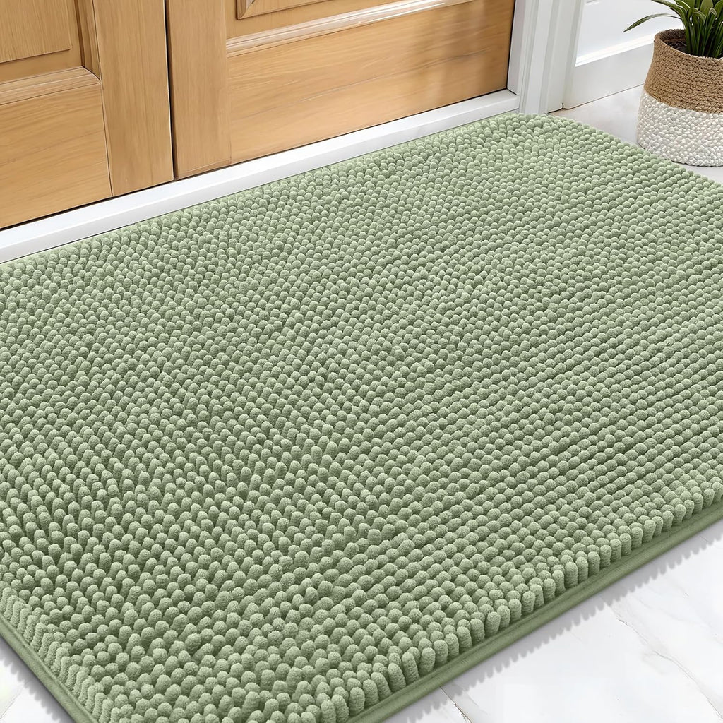 OLANLY Dog Door Mat for Muddy Paws 34x21, Absorbs Moisture and Dirt, Absorbent Non-Slip Washable Doormat, Quick Dry Chenille Mud Mat for Dogs, Entry Indoor Entryway Carpet for Inside Floor, Sage Green