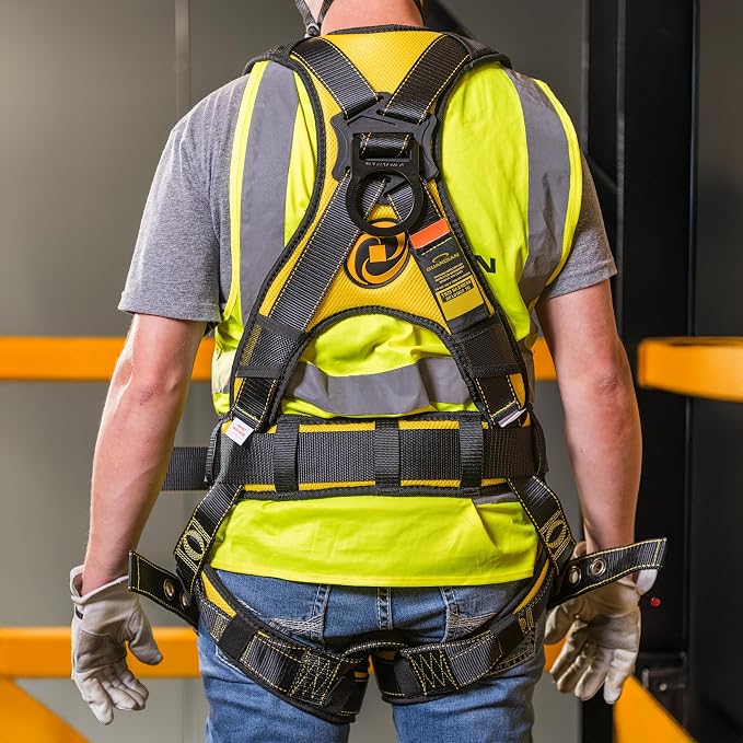 Guardian 21032 Cyclone Construction Harness with Waist Pad | Side D-Rings | OSHA & ANSI Compliant | Black/Yellow | XXL