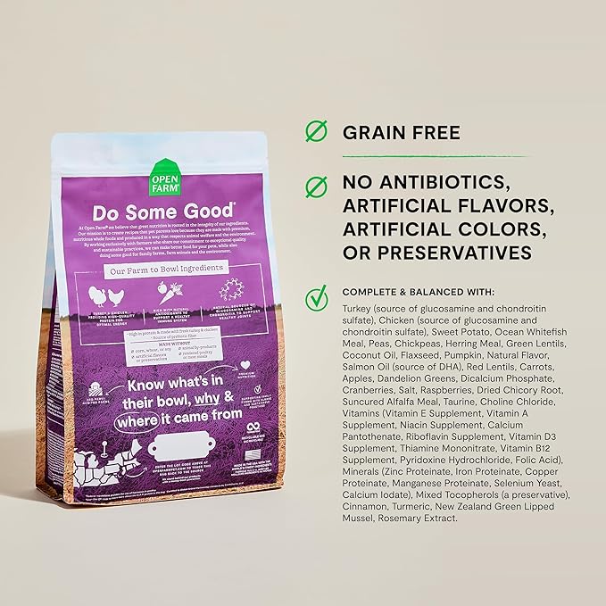 Open Farm, Grain-Free Dry Dog Food for Senior Dogs, Complete & Balanced Kibble to Support Joints & Mobility, Sustainably & Ethically Sourced Ingredients, Chicken & Turkey Recipe for Seniors, 4lb Bag