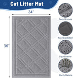 Smiry Cat Litter Box Mat 36x24, Non-Slip Water Resistant Litter Trapping Mat, Easy Clean Less Waste and Urine-Locking Cat Carpet for Indoor, Grey