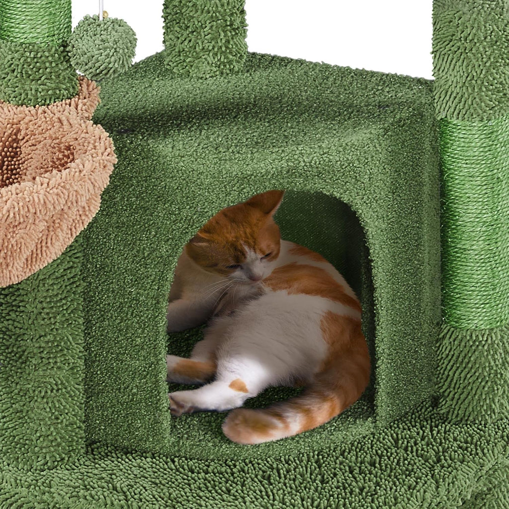 Yaheetech Cactus Cat Tree, 42in Cat Tower for Indoor Cats, Multi Level Kitten Condo Scratching Post, Cat Activity Center Pet Furniture w/Ball, Plush Perch, Platform, Basket