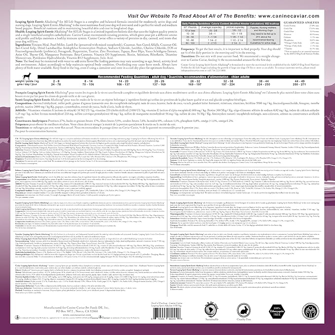 Canine Caviar - Leaping Spirit: Venison & Pearl Millet Alkaline Dry Dog Food, Limited Ingredients, Gluten-Free, Based on Science & Research, Veterinary Alternative Diet (11 Pound Bag)