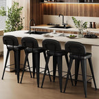 Aklaus PU Leather Metal Bar Stools 24 inch Faux Leather Counter Height Barstools Set of 4 Modern Farmhouse Bar Chairs with High Backs and Faux Leather Seat for Kitchen Island Dining Room Matte Black